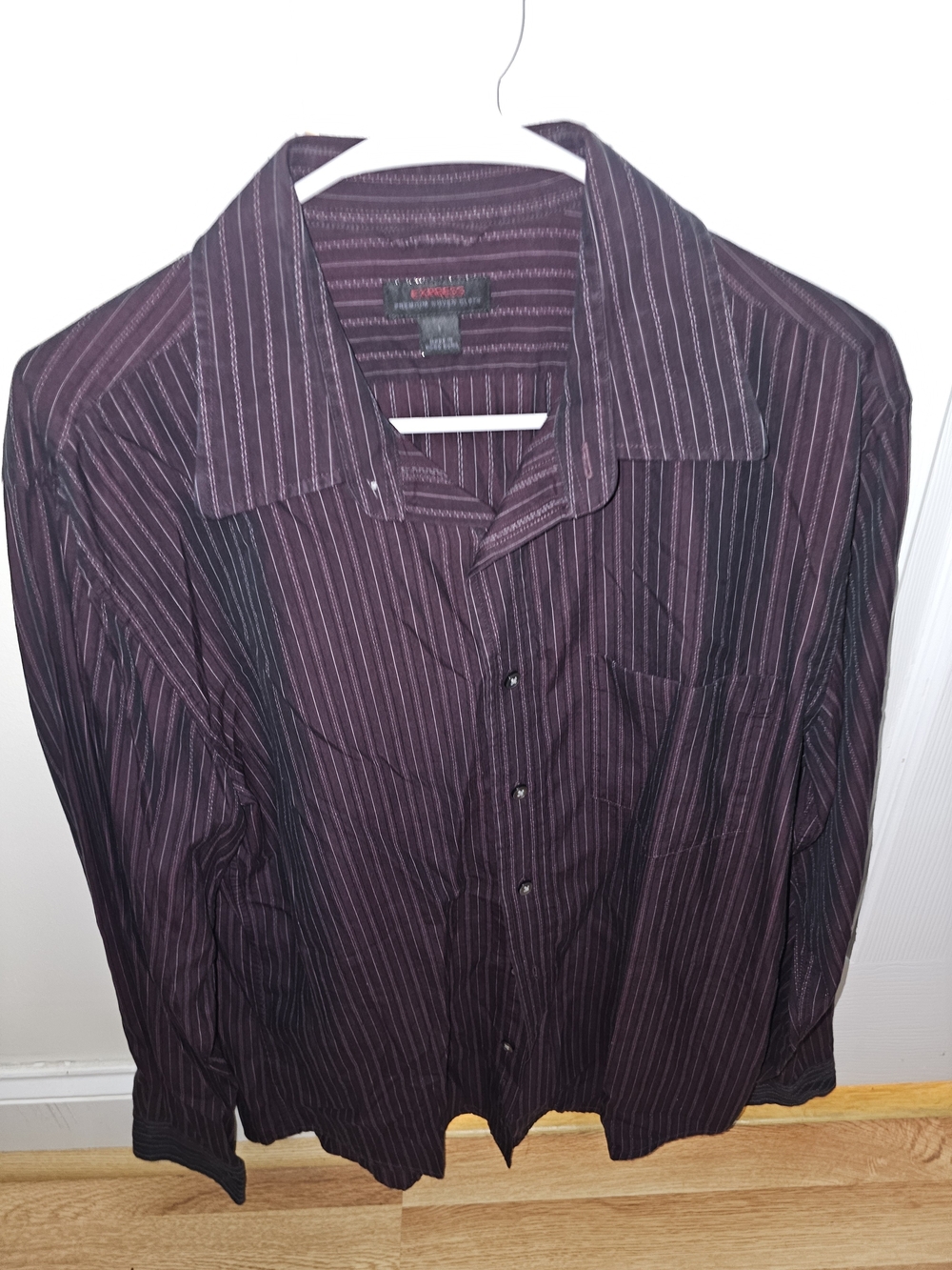 Express Mens Striped Button-Up Shirt - Plum